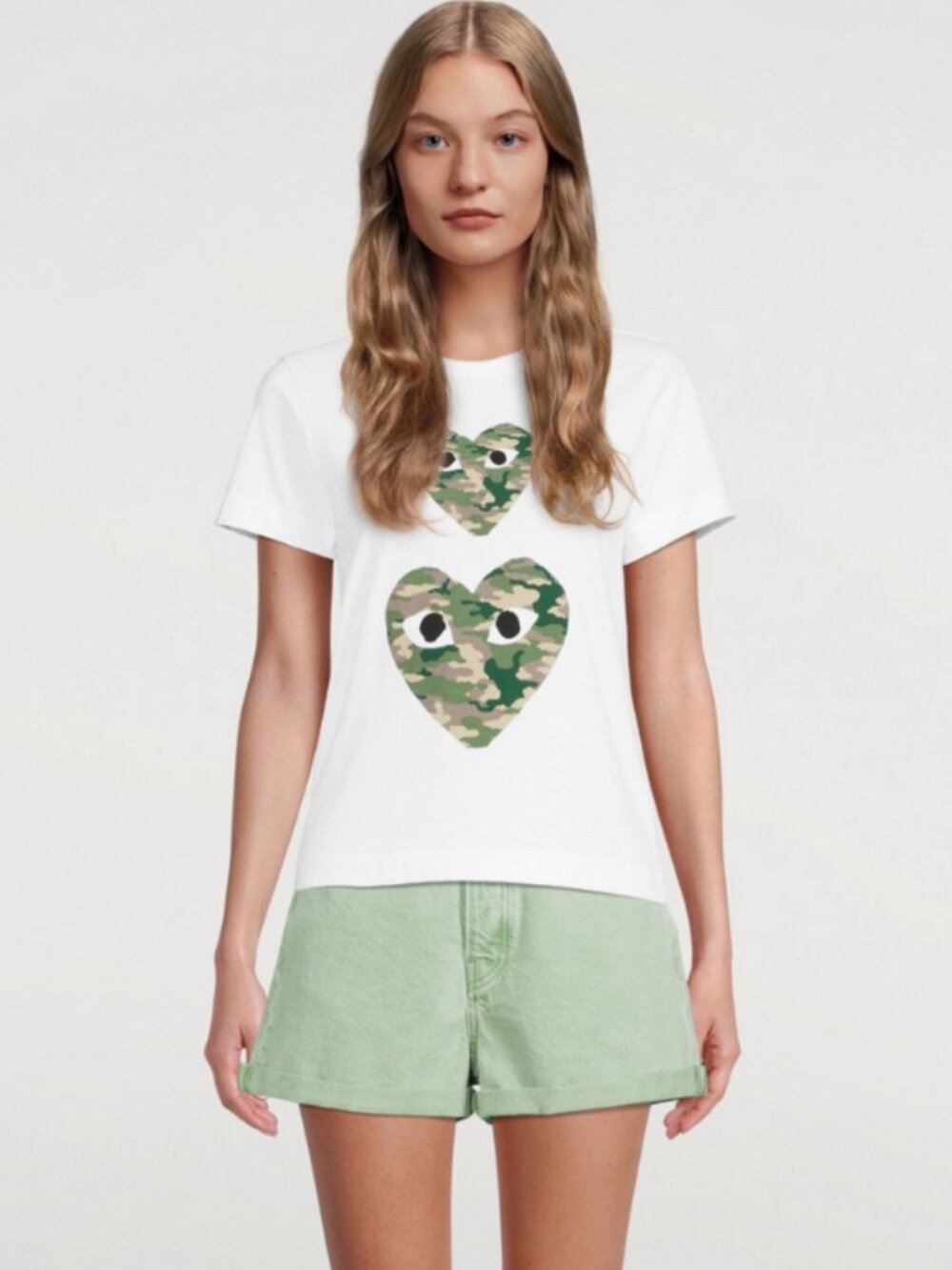 COMME DES GARÇONS PLAY Double Camo Heart T-Shirt Size L - Picture 6 of 6